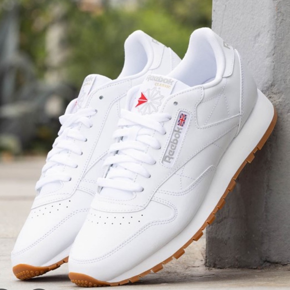 Reebok White Leather Sneakers with Gum Outsole